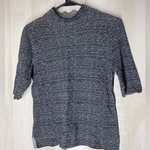 Ann Taylor navy and white shirt sleeve sweater‎ mock neck, size small